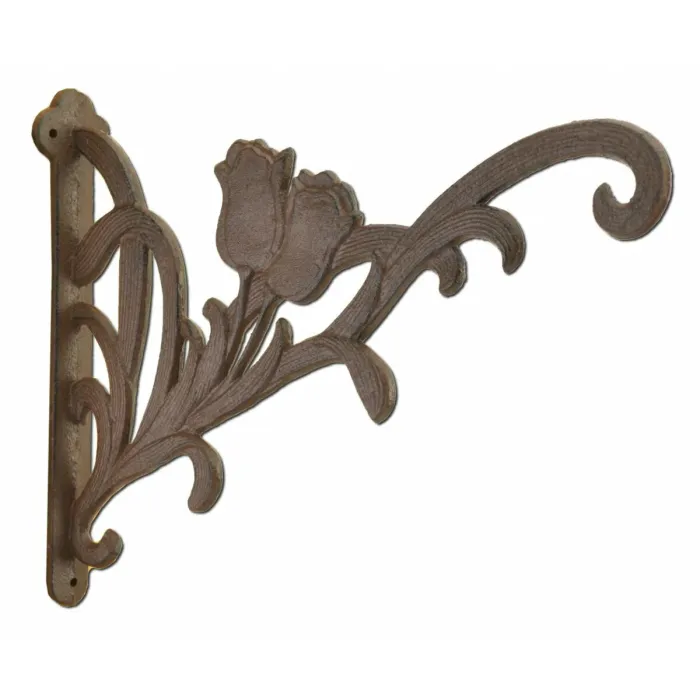 Decorative Tulip Flowers Cast Iron Plant Hanger Hook - Large 12.75" Long