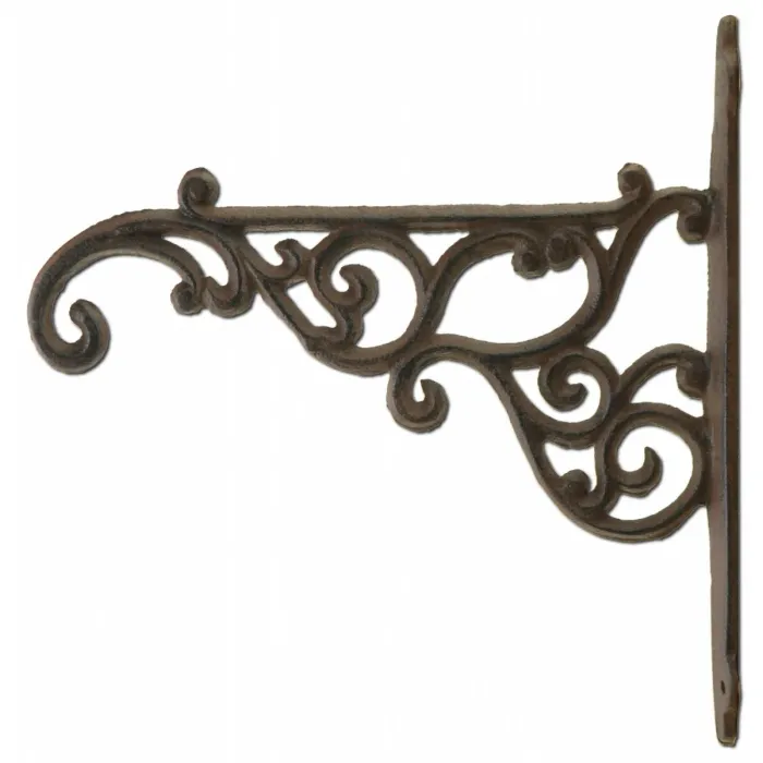 Decorative Ornate Victorian Cast Iron Plant Hanger Hook - Rust Brown 8.375" Long