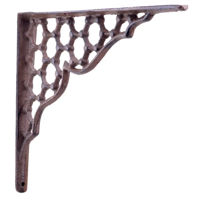 Decorative Shelf Bracket Hexagon Lattice Pattern Rust Brown Cast Iron 9.25"
