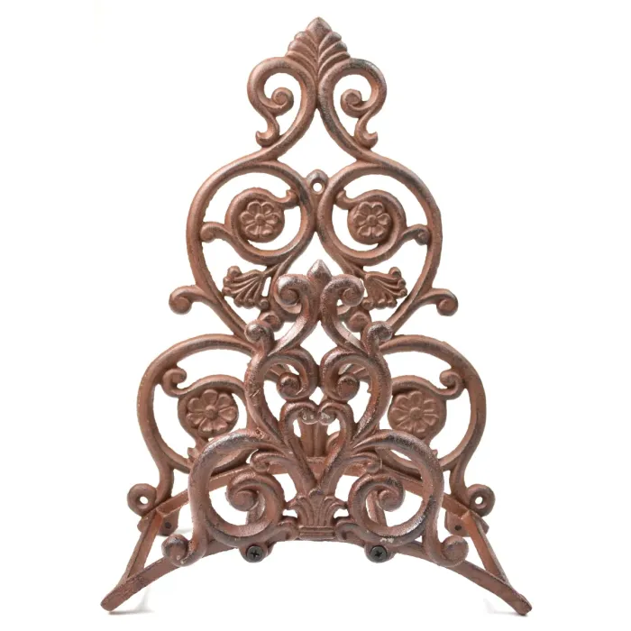 Cast Iron Garden Hose Holder - Victorian Floral & Spade Pattern - 13.25" Tall