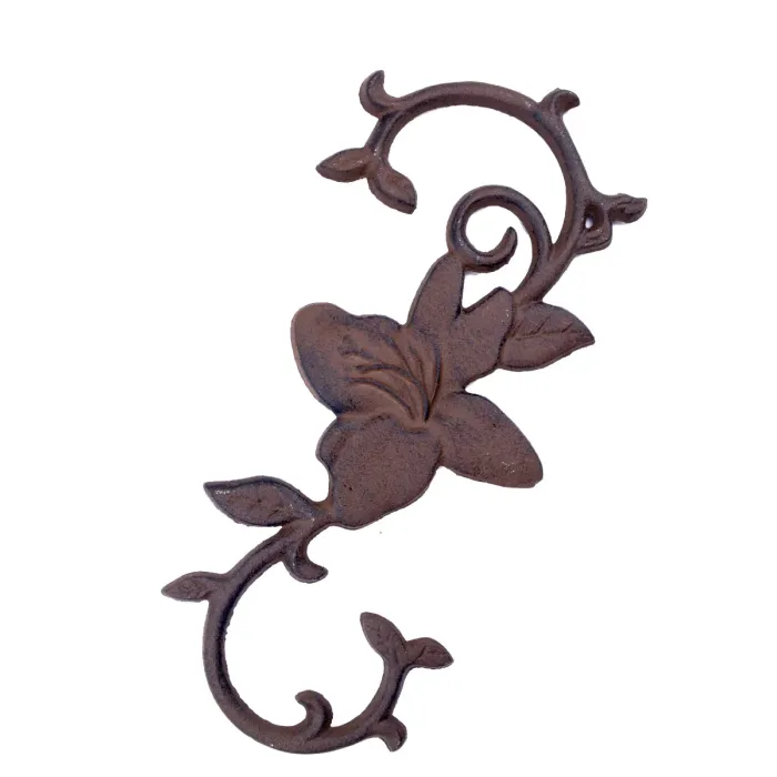 Cast Iron S Style Plant Hook Blooming Flower 11.5" Long