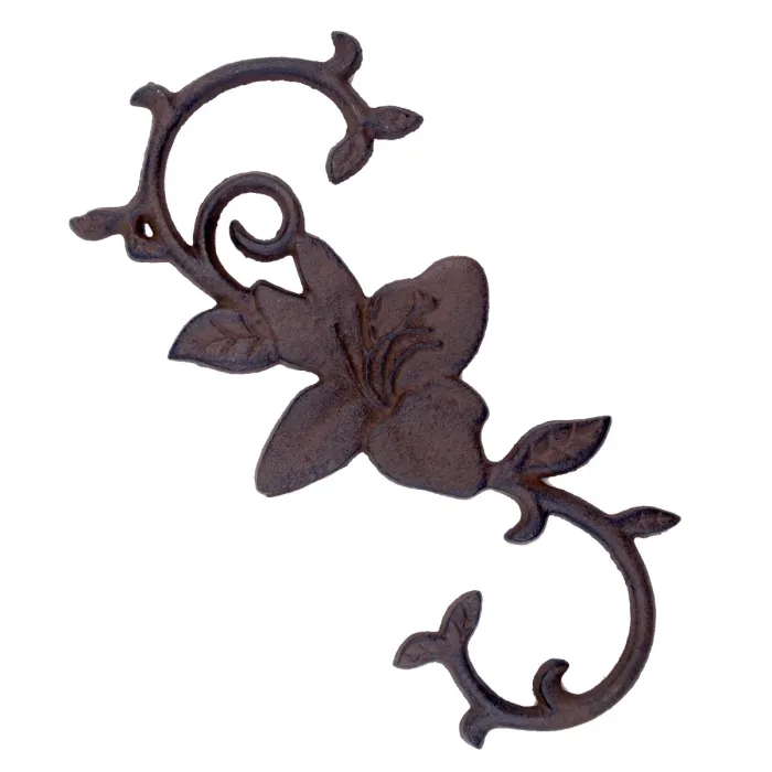 Cast Iron S Style Plant Hook Blooming Flower 11.5" Long