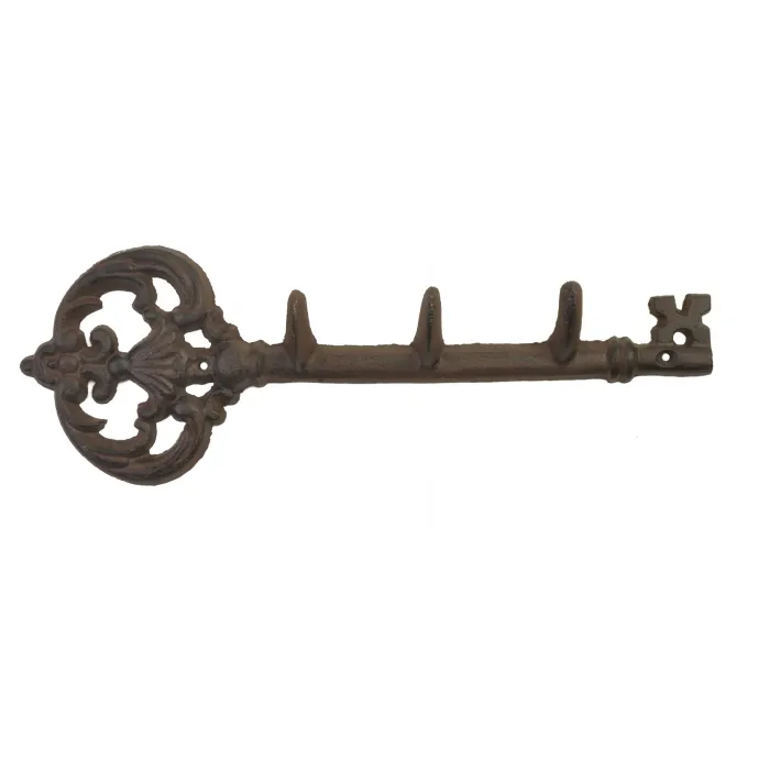 Cast Iron Wall Hook Rack - Antique Skeleton Key Style - 3 Hooks - 11.5" Long