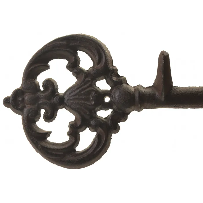 Cast Iron Wall Hook Rack - Antique Skeleton Key Style - 3 Hooks - 11.5" Long