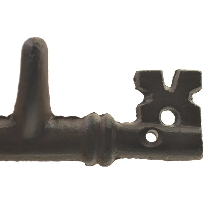 Cast Iron Wall Hook Rack - Antique Skeleton Key Style - 3 Hooks - 11.5" Long