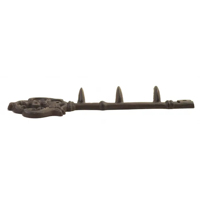 Cast Iron Wall Hook Rack - Antique Skeleton Key Style - 3 Hooks - 11.625" Long
