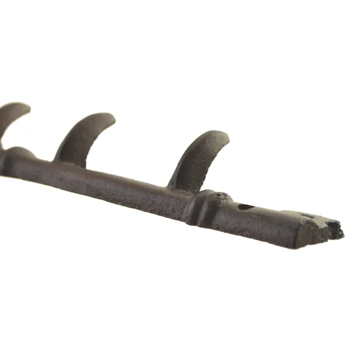 Cast Iron Wall Hook Rack - Antique Skeleton Key Style - 3 Hooks - 11.625" Long