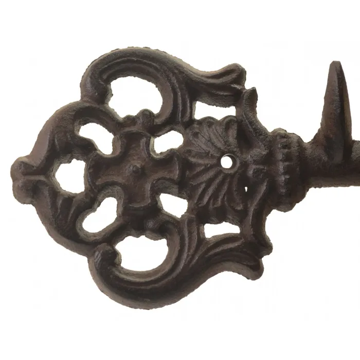 Cast Iron Wall Hook Rack - Antique Skeleton Key Style - 3 Hooks - 11.625" Long