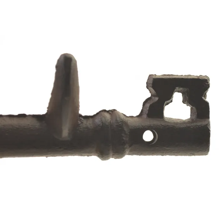 Cast Iron Wall Hook Rack - Antique Skeleton Key Style - 3 Hooks - 11.625" Long