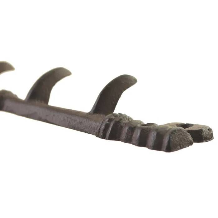 Cast Iron Wall Hook Rack - Antique Skeleton Key Style - 3 Hooks - 12" Long