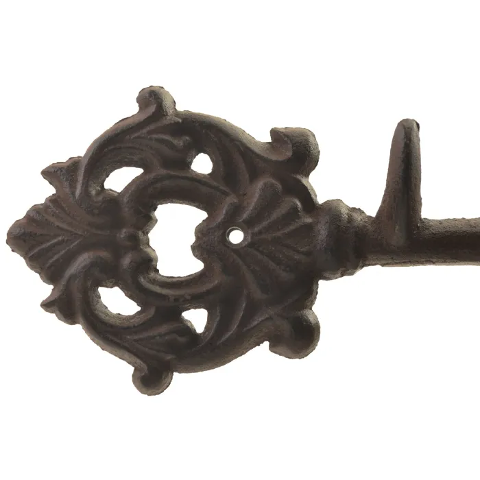 Cast Iron Wall Hook Rack - Antique Skeleton Key Style - 3 Hooks - 12" Long