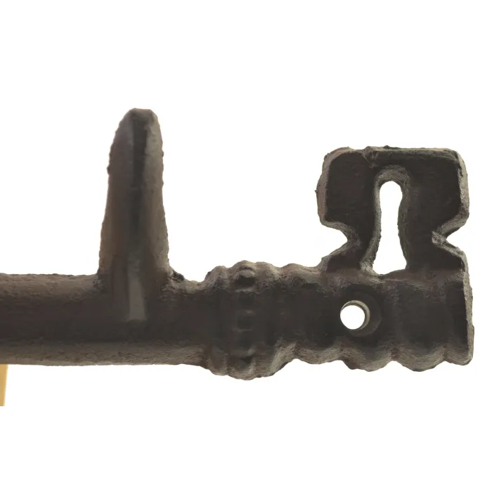 Cast Iron Wall Hook Rack - Antique Skeleton Key Style - 3 Hooks - 12" Long