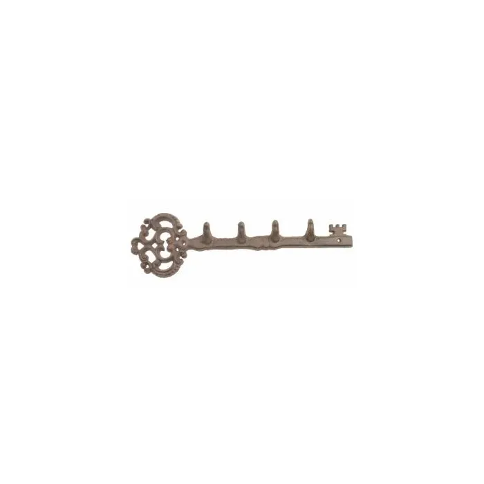 Cast Iron Wall Hook Rack - Antique Skeleton Key Style - 4 Hooks - 12.25" Long