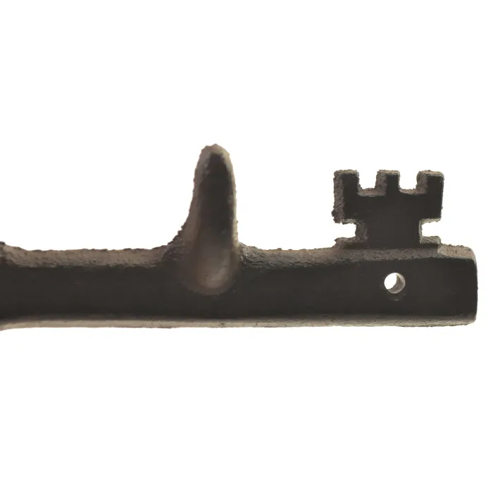 Cast Iron Wall Hook Rack - Antique Skeleton Key Style - 4 Hooks - 12.25" Long