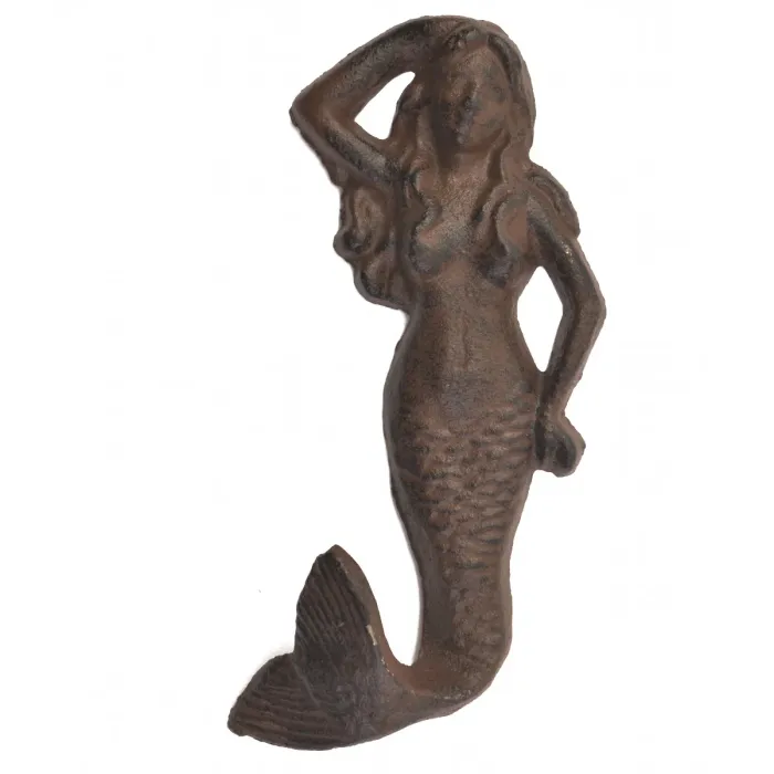 Mermaid Wall Hook - Rust Brown Cast Iron - 5.75" Tall