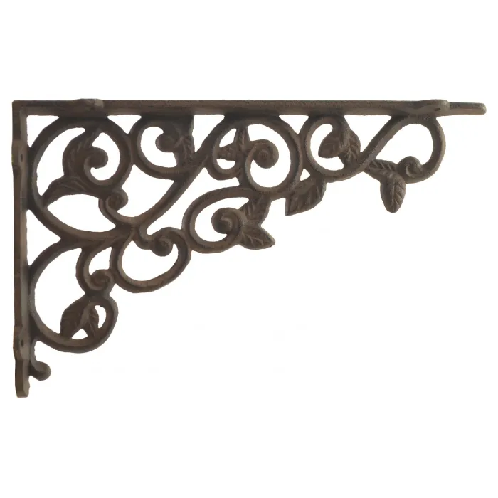 Cast Iron Wall Shelf Bracket - Ornate Leaf Pattern - Rust Brown - 12" Deep