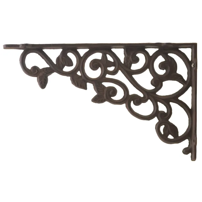 Cast Iron Wall Shelf Bracket - Ornate Leaf Pattern - Rust Brown - 12" Deep