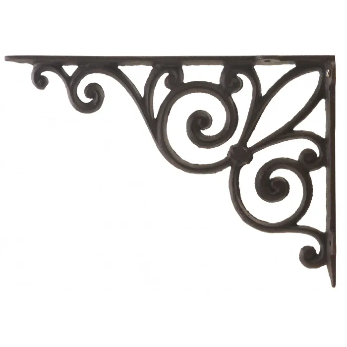 Cast Iron Wall Shelf Bracket - Ribbon Fleur De Lis - Rust Brown - 11.375" Deep