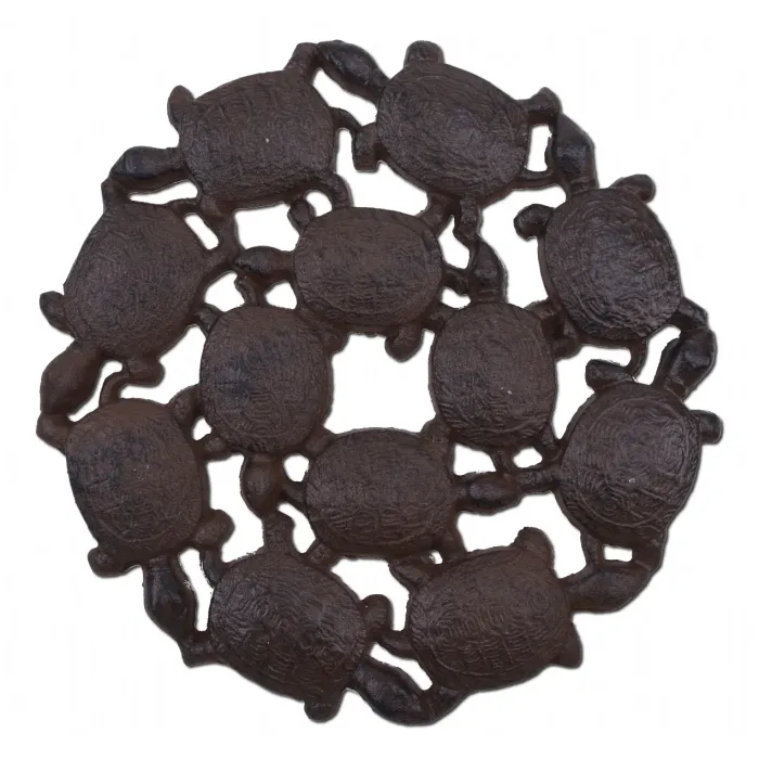 Decorative Baby Turtles Stepping Stone - Rust Brown Cast Iron - 10.25" Wide