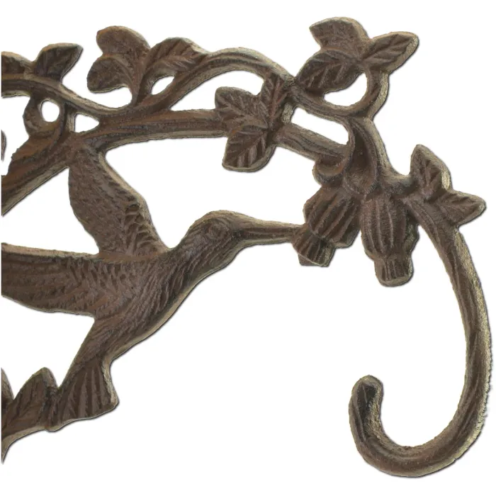 Decorative Cast Iron Plant Hanger Hook - Hummingbird - 7.5" Deep