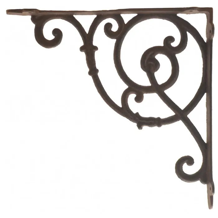 Cast Iron Wall Shelf Bracket - Ornate Vine - Rust Brown - 10" Deep