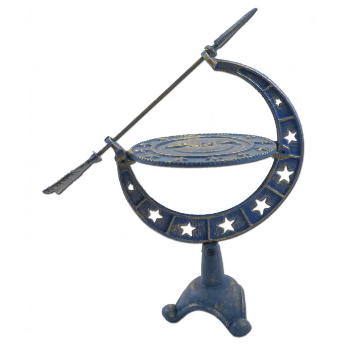 Decorative Moon & Stars Sundial - Blue & Gold Cast Iron - 16.75" Tall