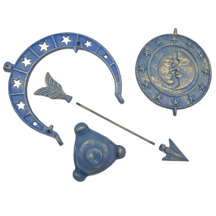 Decorative Moon & Stars Sundial - Blue & Gold Cast Iron - 16.75" Tall