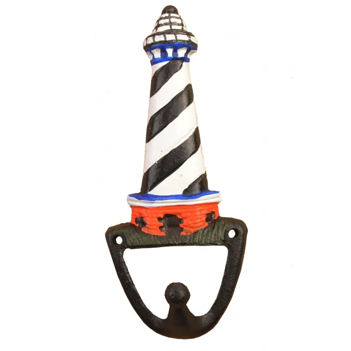 Decorative Nautical Wall Hook - Black & White Lighthouse - 6.375" Tall