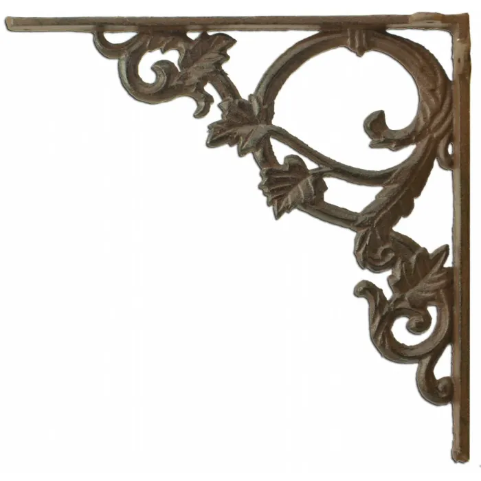 Decorative Shelf Bracket - Ornate Leaf - Rust Brown Cast Iron - 9.375"