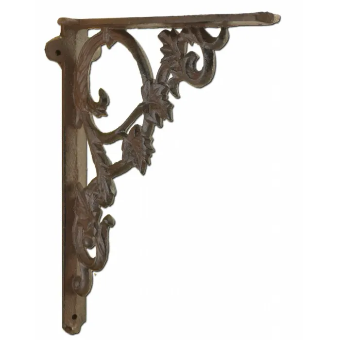Decorative Shelf Bracket - Ornate Leaf - Rust Brown Cast Iron - 9.375"