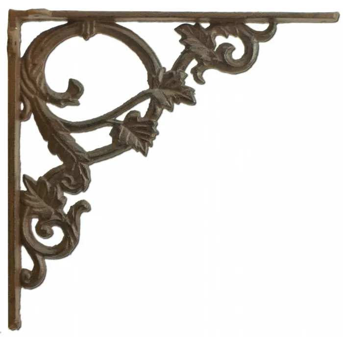 Decorative Shelf Bracket - Ornate Leaf - Rust Brown Cast Iron - 9.375"