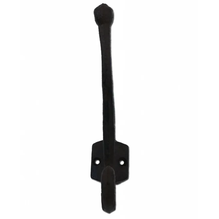 Decorative Victorian Ornate Double Wall Hook - Rust Brown Cast Iron - 6" Tall