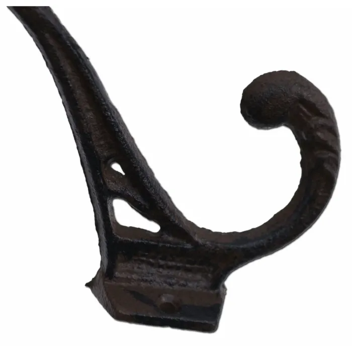 Decorative Victorian Ornate Double Wall Hook - Rust Brown Cast Iron - 6" Tall