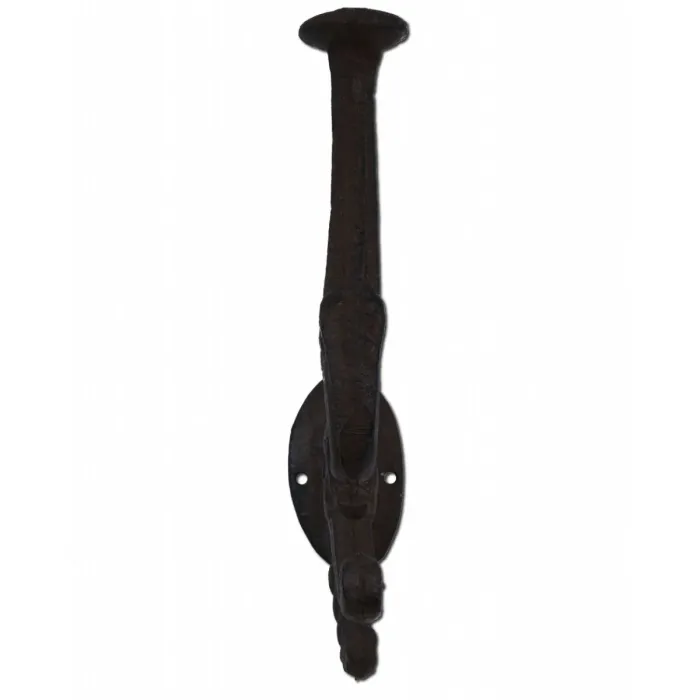 Decorative Victorian Ornate Triple Wall Hook - Rust Brown Cast Iron - 7" Tall