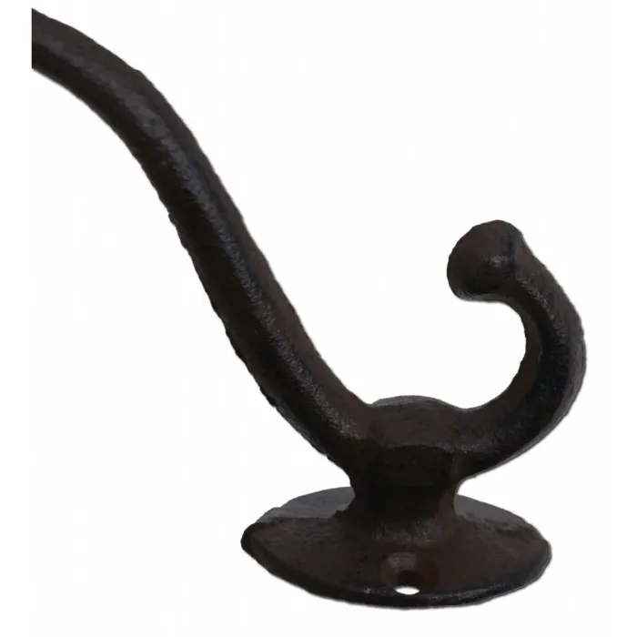 Decorative Victorian Style Double Wall Hook - Rust Brown Cast Iron - 5.25" Tall