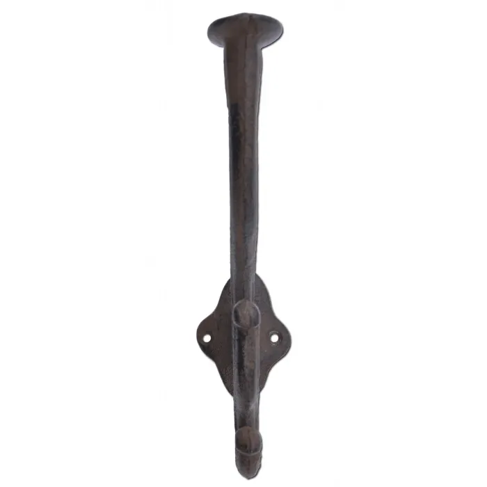 Decorative Victorian Triple Wall Hook - Rust Brown Cast Iron - 7" Tall