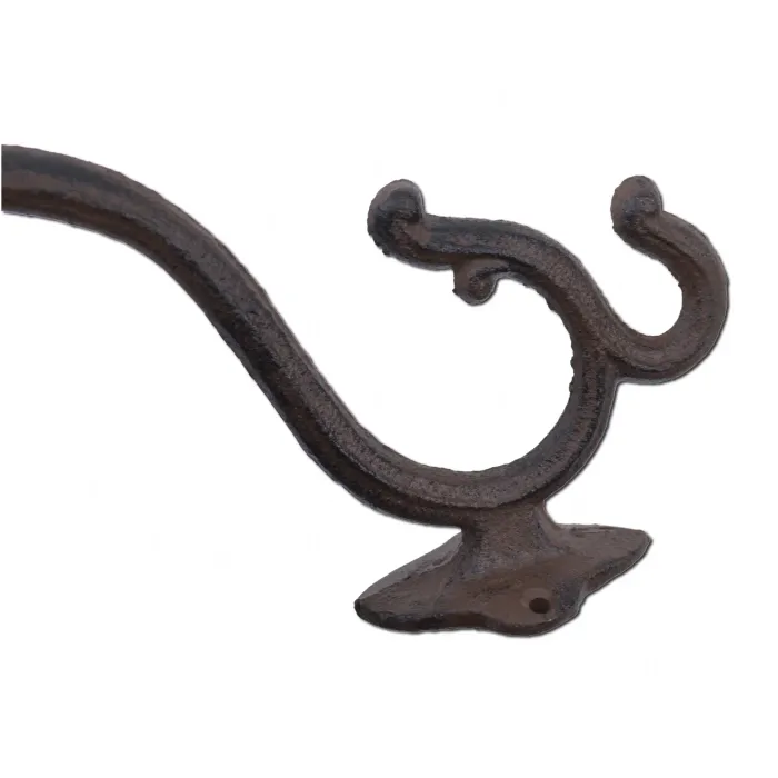 Decorative Victorian Triple Wall Hook - Rust Brown Cast Iron - 7" Tall