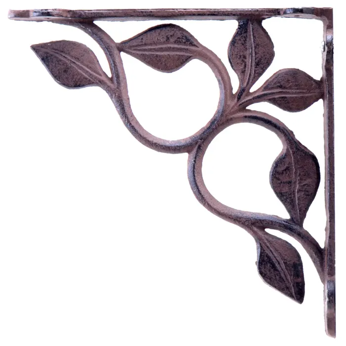 Wall Shelf Bracket Vine & Leaf Brown Cast Iron 7.13" Deep
