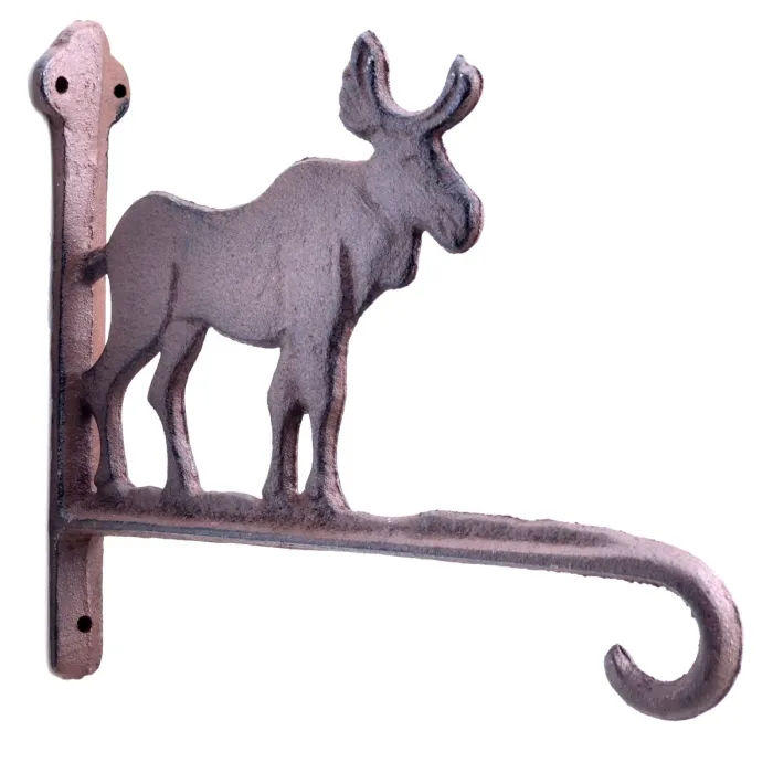 Moose Plant Hanger Flower Basket Hook Brown Cast Iron 7.25" Deep