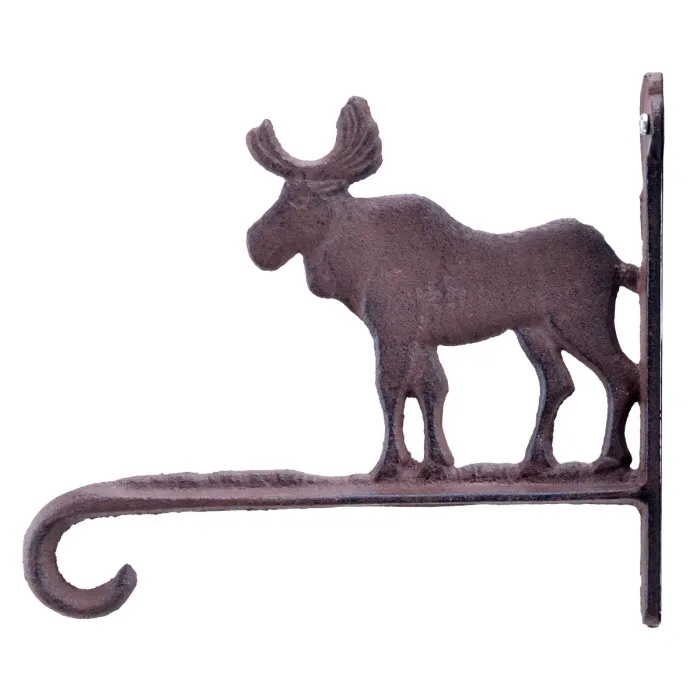 Moose Plant Hanger Flower Basket Hook Brown Cast Iron 7.25" Deep