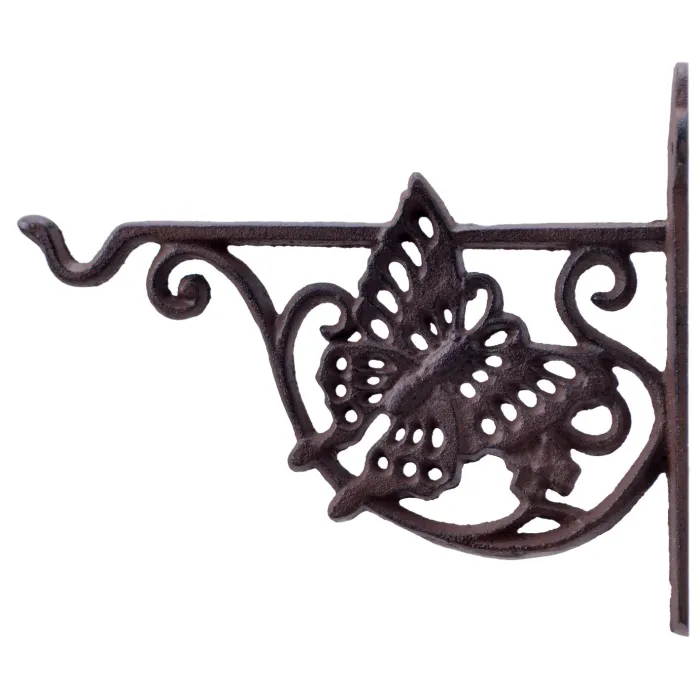 Decorative Cast Iron Plant Hanger Flower Basket Hook Cutout Butterfly 7.75" Deep