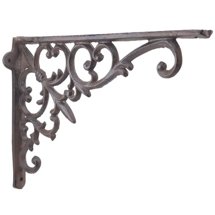 Wall Shelf Bracket With Hook Leaf Vine Pattern Cast Iron 11.75"