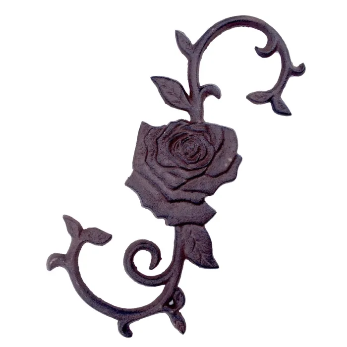 Cast Iron S Style Plant Hook Rose Flower 11.25" Long