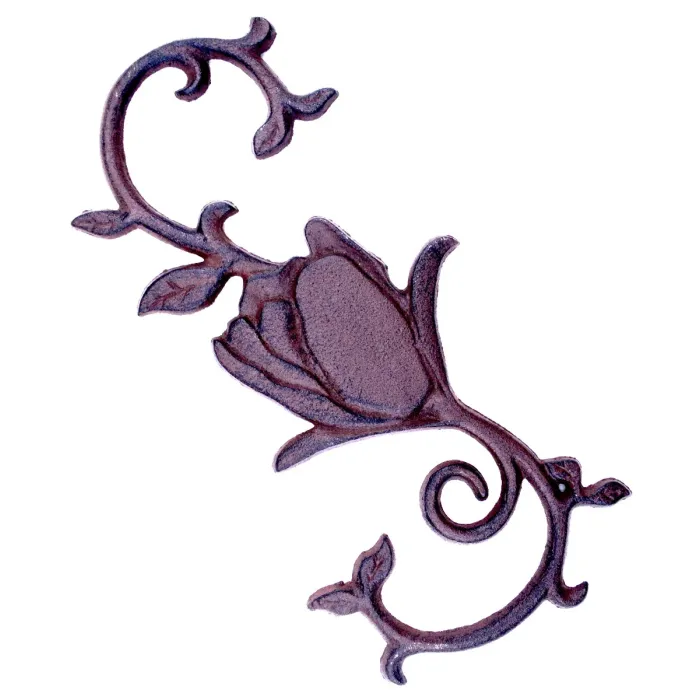 Cast Iron S Style Plant Hook Rose Flower Blossom 11.25" Long