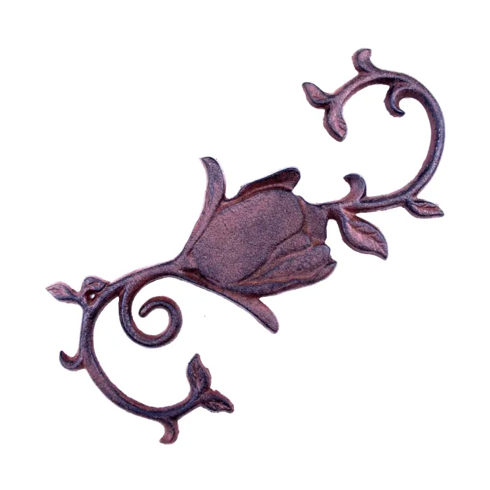 Cast Iron S Style Plant Hook Rose Flower Blossom 11.25" Long