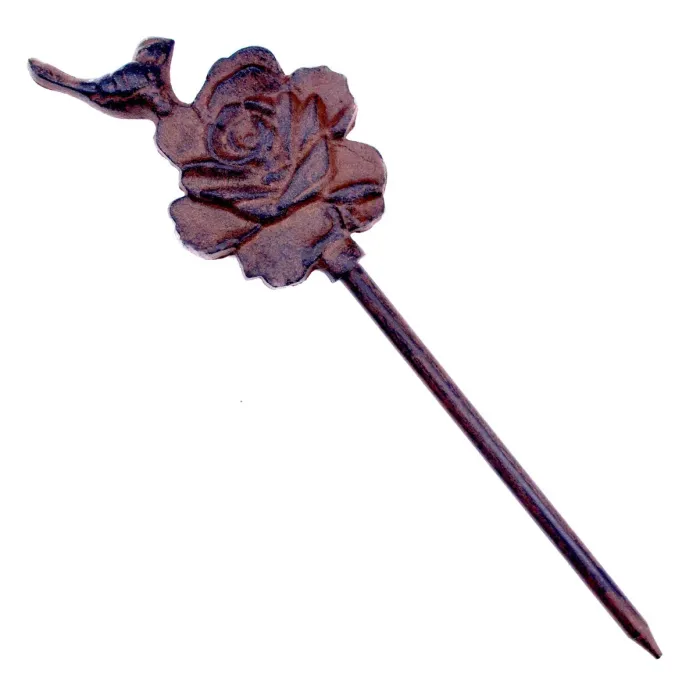Cast Iron Garden Hose Guide Bird On Rose 12.5" Tall