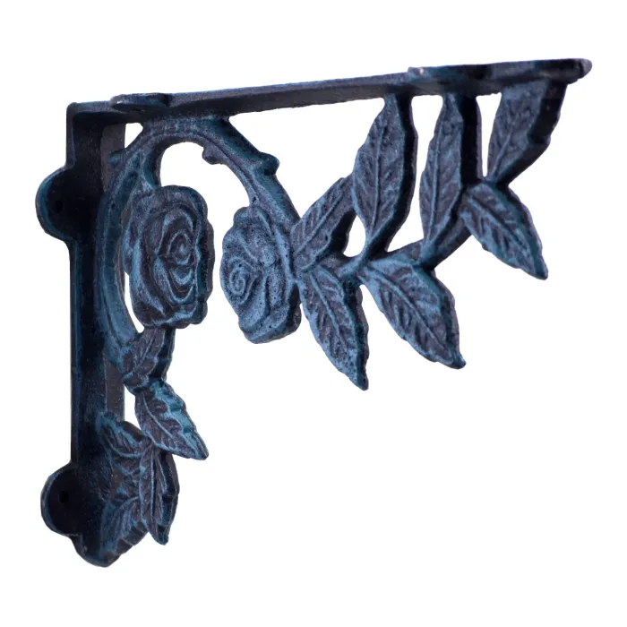 Cast Iron Wall Shelf Bracket Rose Bush Verdigris 8.75" Deep