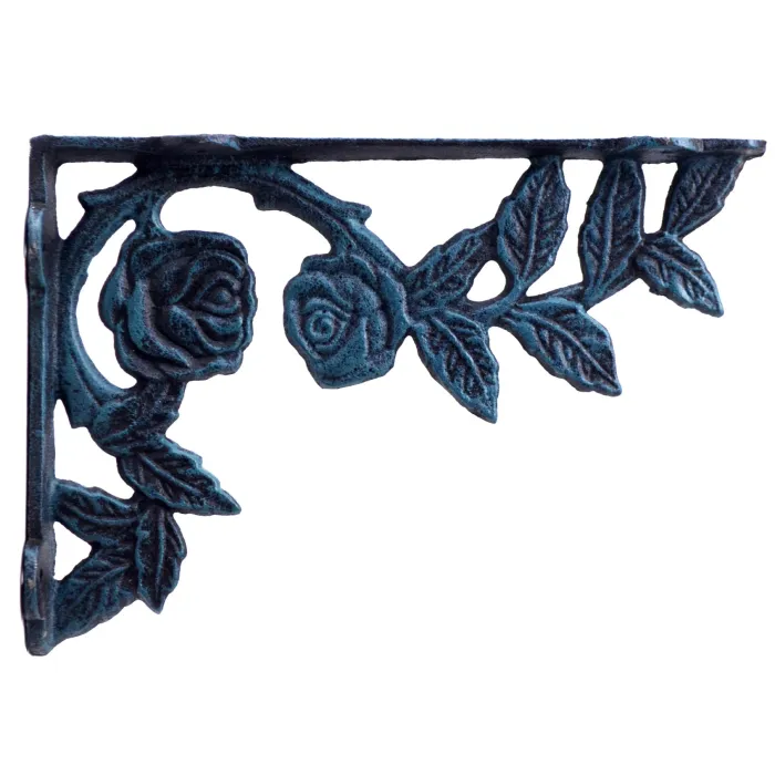 Cast Iron Wall Shelf Bracket Rose Bush Verdigris 8.75" Deep