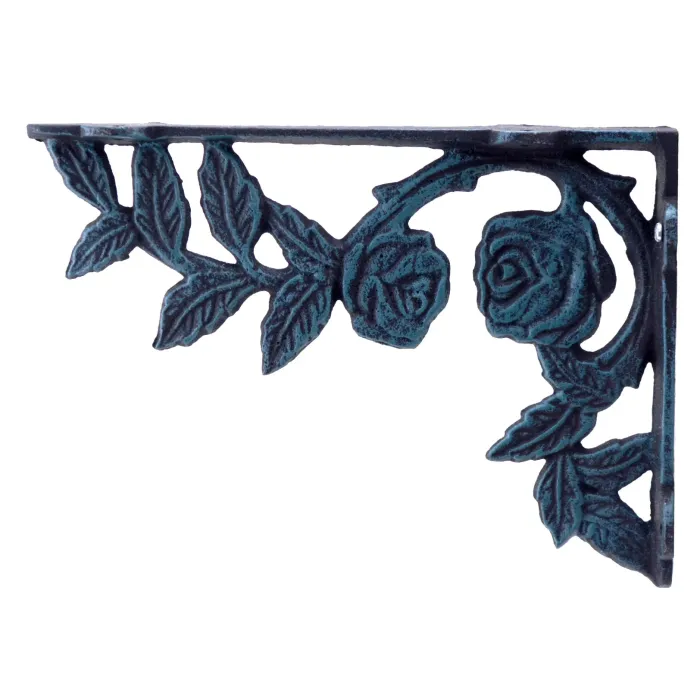 Cast Iron Wall Shelf Bracket Rose Bush Verdigris 8.75" Deep