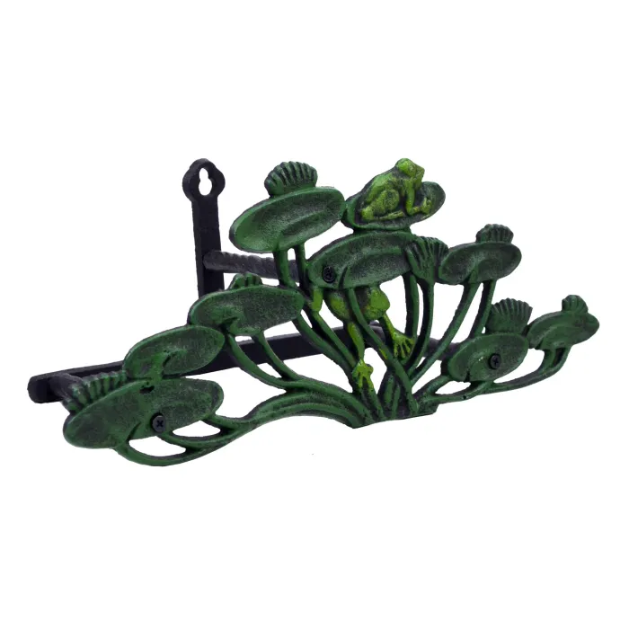 Garden Hose Holder Frogs On Lily Pads Cast Iron 13.75" Long